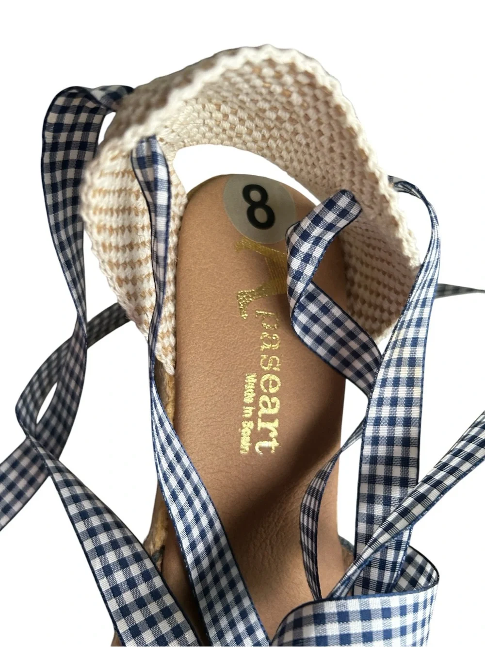 Paseart  Blue Gingham Plaid Lace-up Espardrille Wedge Size 8